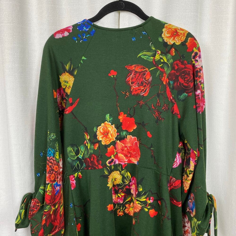 Anthropologie Eva Franco Green Floral Dahlia Wrap Mini Dress Sz.S - Picture 12 of 15